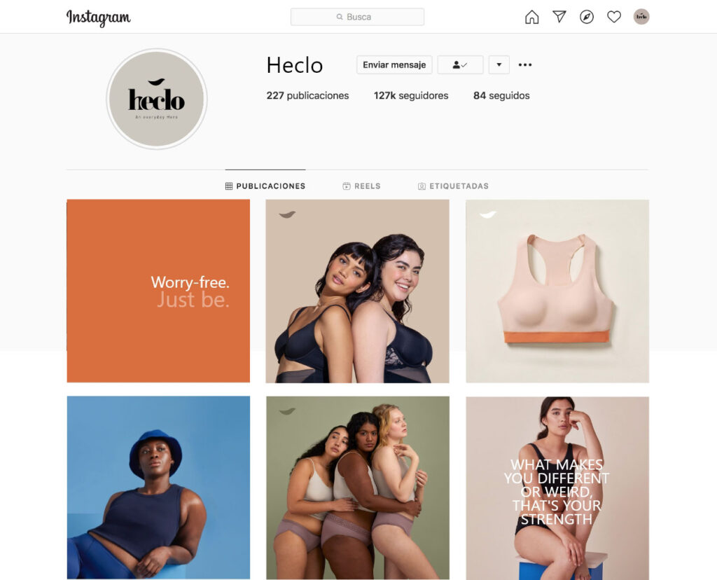 Perfil de Instagram de la marca Heclo