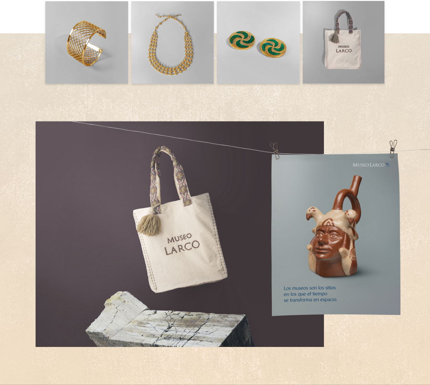 Conceptos visuales de los productos de Museo Larco Boutique.